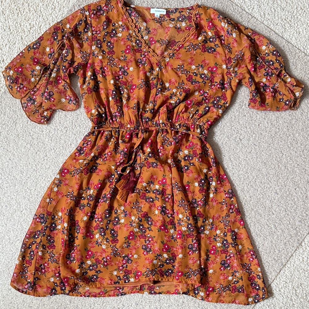 Eyeshadow Floral Midi Dress - Orange and Pink - Picture 1 of 6